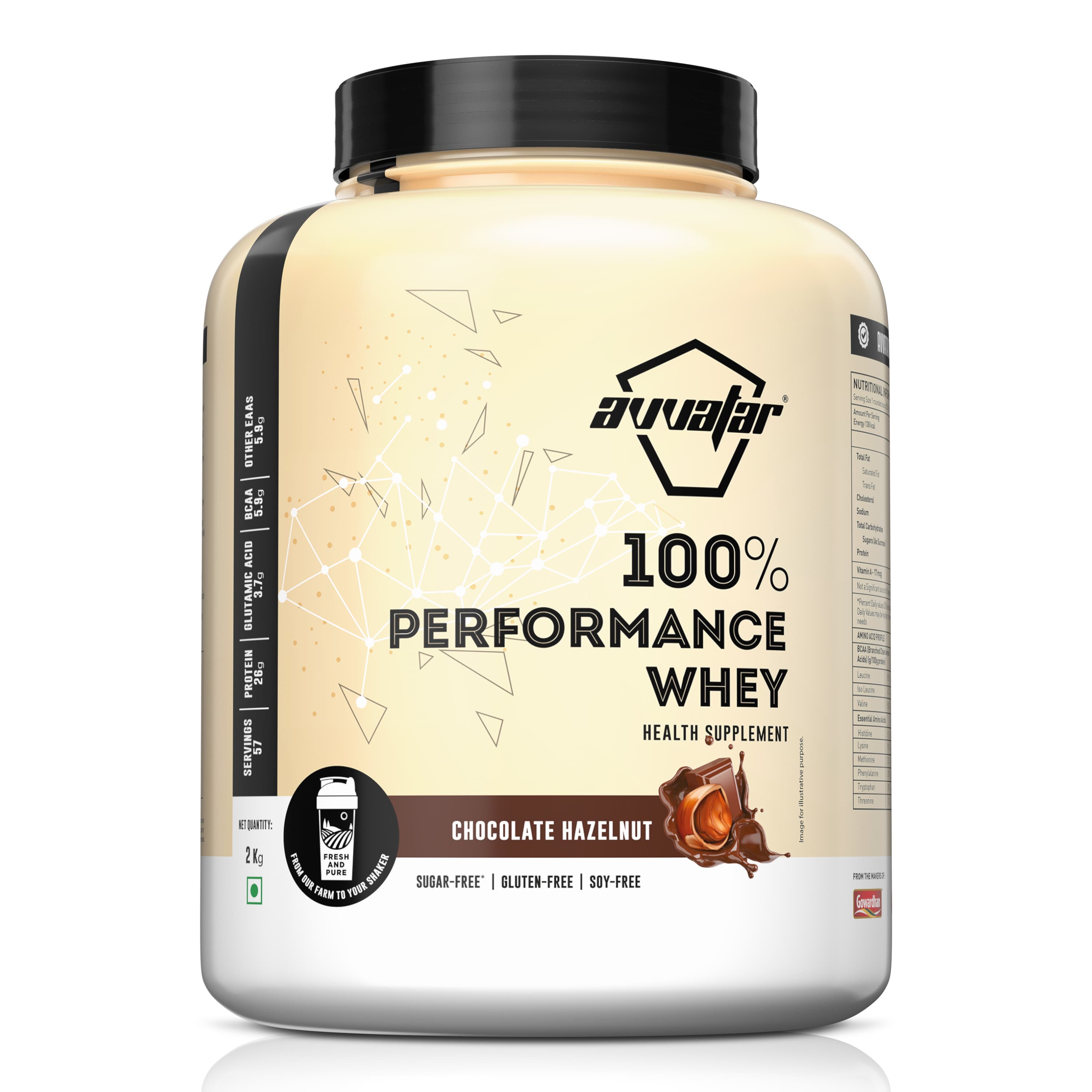 Avvatar 100% Performance Whey | 2 Kg | Chocolate Hazelnut Flavour